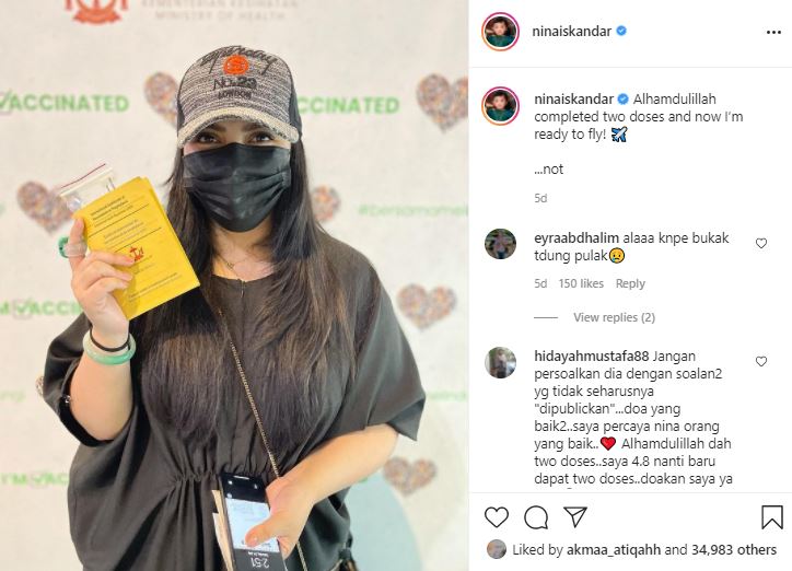 “Lepas vaksin buka tudung?” Foto Terbaru Dipersoal Netizen, Ini Jawapan Nina Iskandar