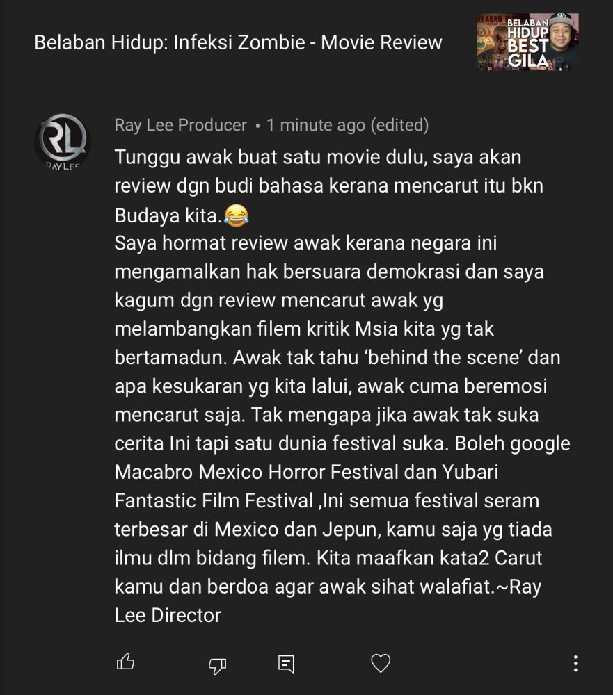 Filem Belaban Hidup Dikritik ZhafVlog, Pengarah Ini Lapor SKMM Tarik Perhatian Netizen